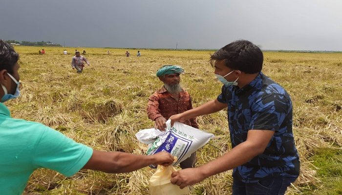 কৃষকদের জন্য খাবার নিয়ে ধানক্ষেতে ইউএনও