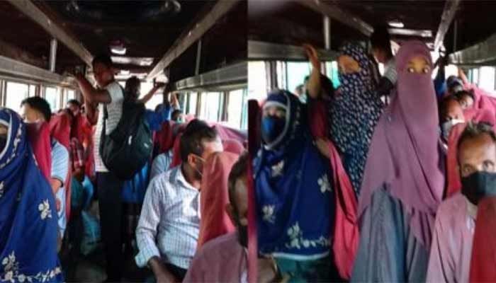 বাসের ভাড়া দ্বিগুণ নিলেও মানছে না সামাজিক দূরত্ব