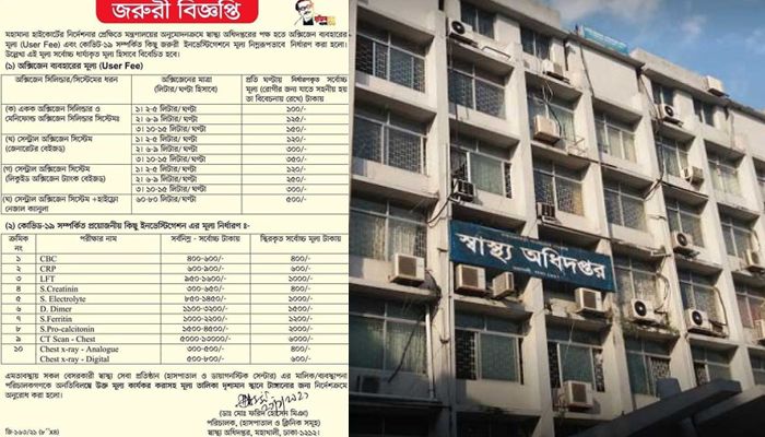 রোগ পরীক্ষার মূল্য তালিকা টানানোর নির্দেশ