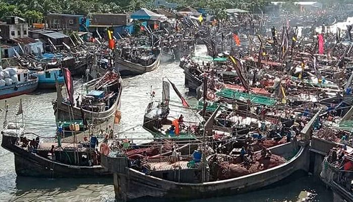 জেলেরা ইলিশ শিকার বন্ধ করে বৃহস্পতিবার সকাল থেকে মৎস্য বন্দর মহিপুর ও আলীপুরের শিববাড়িয়া নদীর দুই পাড়ের আড়ৎ ঘাটে এসে নৌঙ্গর করেছে সমুদ্রগামী মাছধরার হাজারো ট্রলার।