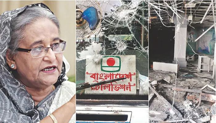 ক্ষতিগ্রস্ত বিটিভি ভবন পরিদর্শন করলেন প্রধানমন্ত্রী