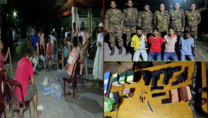 আটককৃত ডাকাতদের সেনাবাহিনীর কাছে হস্তান্তর করলো ছাত্র-জনতা