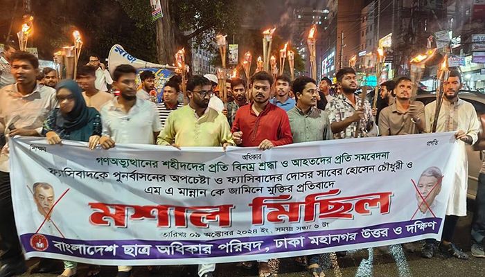  মান্নান, সাবের চৌধুরীর জামিনের প্রতিবাদে মশাল মিছিল  