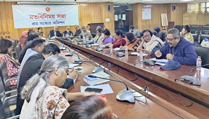 ﻿শ্রম সংস্কার কমিশনের সাথে মতবিনিময় সভায় শ্রমিক অধিকার, মানবাধিকার ও নারী অধিকার সংগঠনের নেতারা। ছবি- সংগৃহীত  