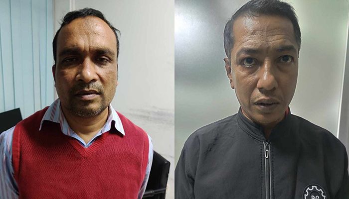 অফিস সহকারী আব্দুল আজিম ও পরিচ্ছন্নতাকর্মী রুপন চন্দ্র দাস। ছবি: সংগৃহীত 