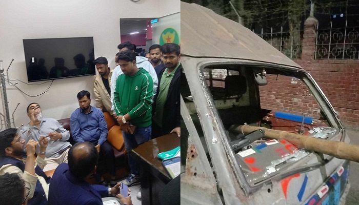 ﻿হামলায় আহত একজনকে চিকিৎসা দেওয়া হচ্ছে। ছবি: জবি প্রতিনিধি