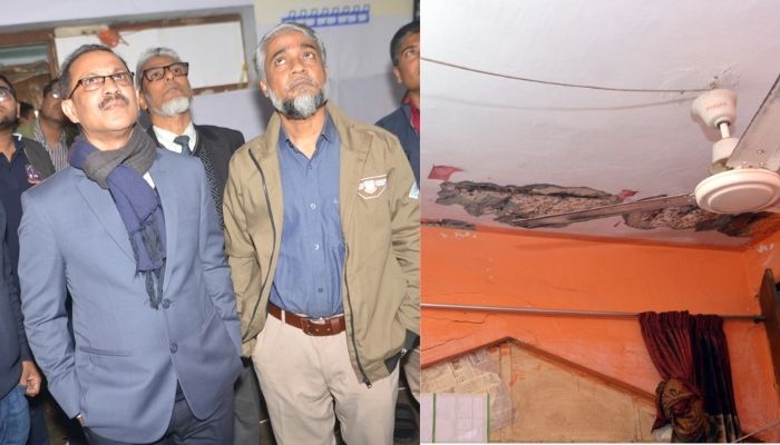 মুহসীন হল পরিদর্শনে ঢাবি কোষাধ্যক্ষ, ঝুঁকিপূর্ণ ভবন ভেঙ্গে নির্মিত হবে নতুন ভবন